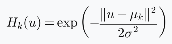 손가락별 가우시안 히트맵 수식: H_k(u) = exp(−‖u − μ_k‖² / 2σ²)