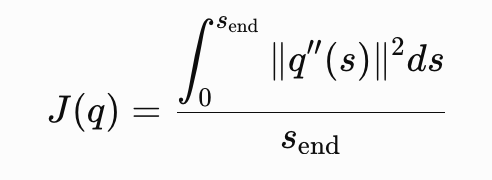 Test-Time Search 목적함수 J(q): 경로 곡률 q''(s)의 제곱을 경로 길이로 정규화한 값