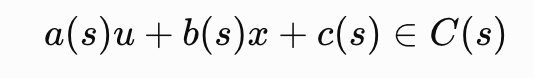 TOPP-RA 경로 제약식: a(s)u + b(s)x + c(s) ∈ C(s), x는 경로 속도의 제곱, u는 경로 가속도
